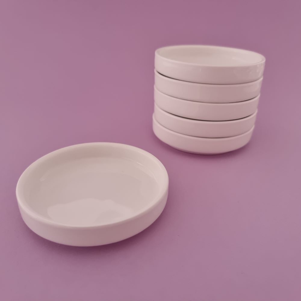 Bordje wit Ø8 cm opstaand randje - set van 6