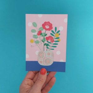 Ansichtkaart Bloemen en vaas illustratie