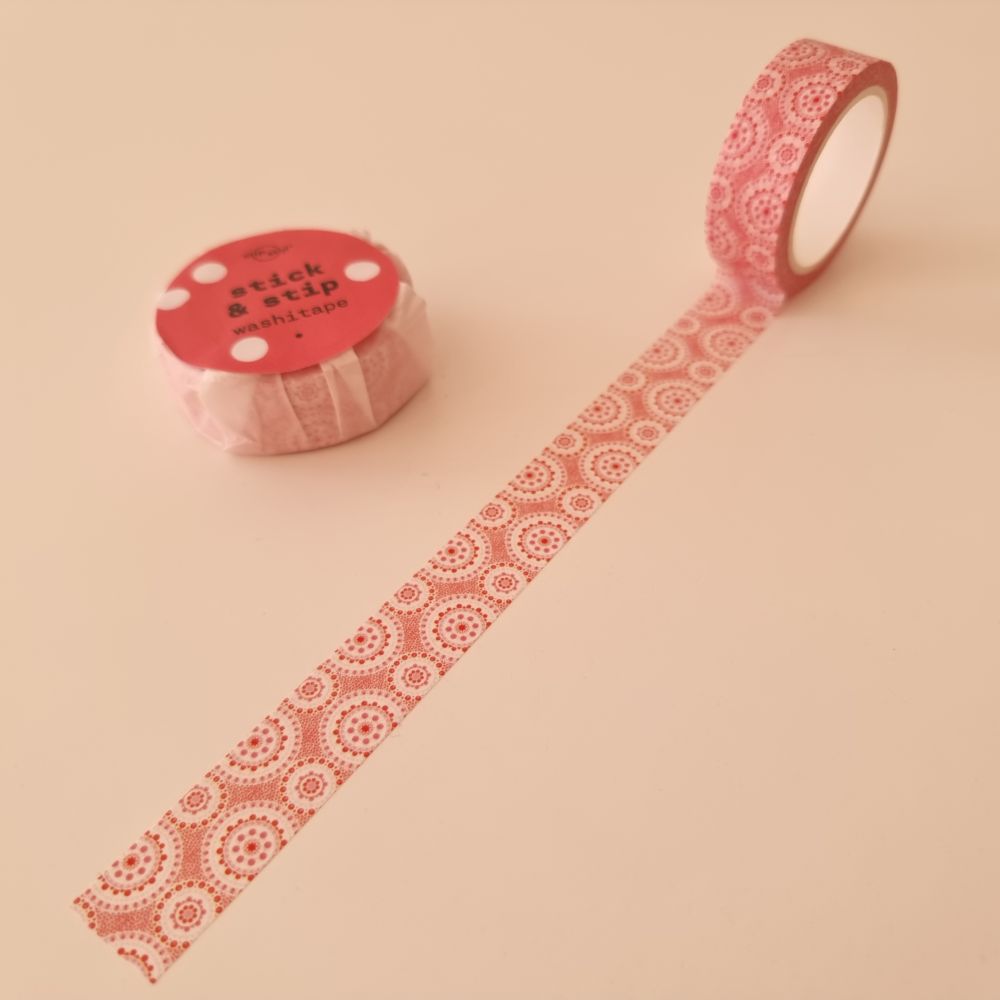 Stipstijl washi tape 10 mtr - rood - Afbeelding 2