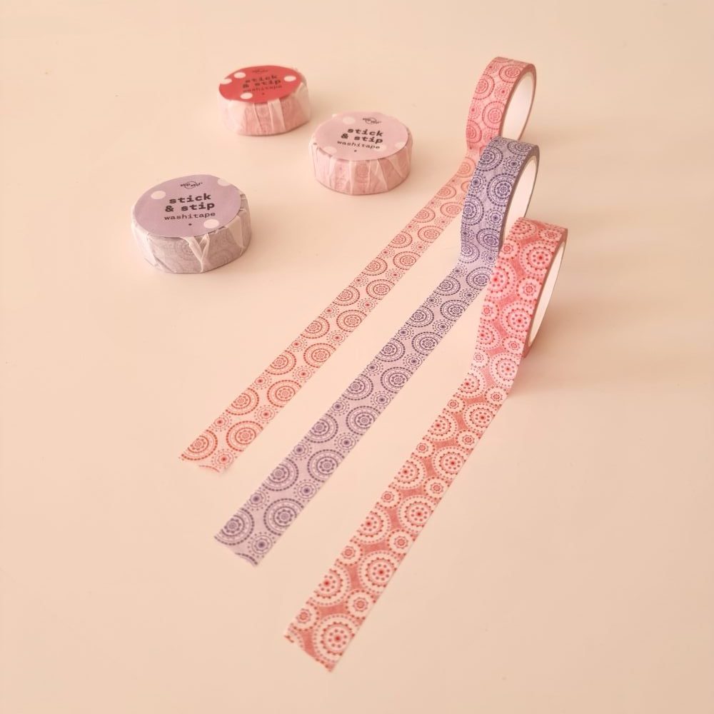 Stipstijl washi tape 10 mtr - rood - Afbeelding 3